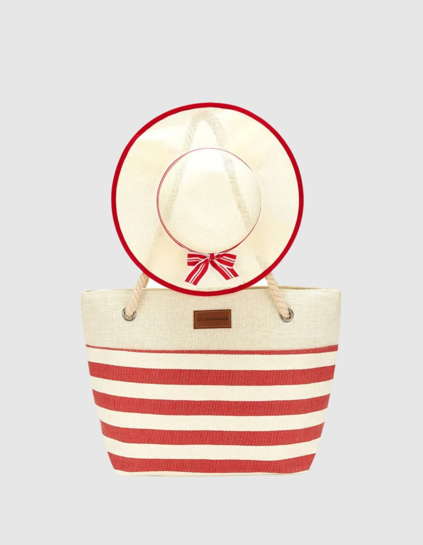 Bondi Beach Bag & Hat Set in Red