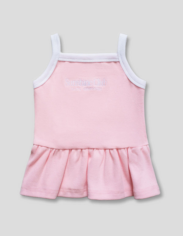 Sunshine Club RIbbed Dress in Pink/White