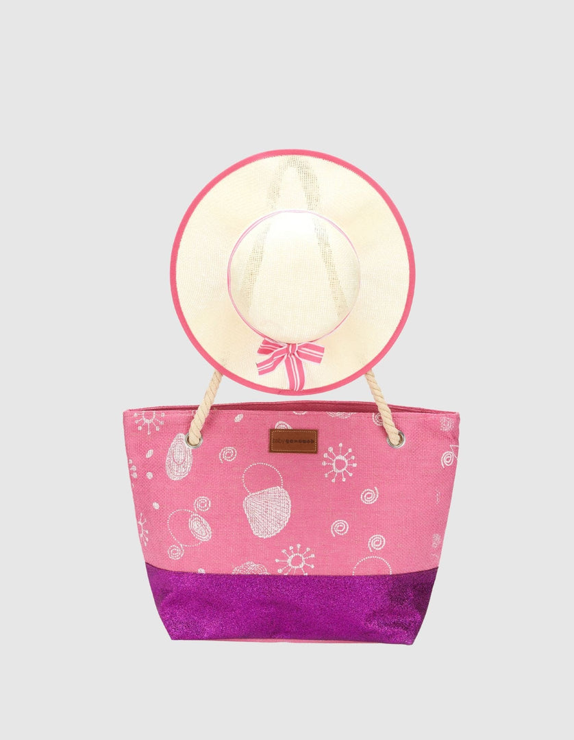 Waikiki Beach Bag & Hat Set in Pink