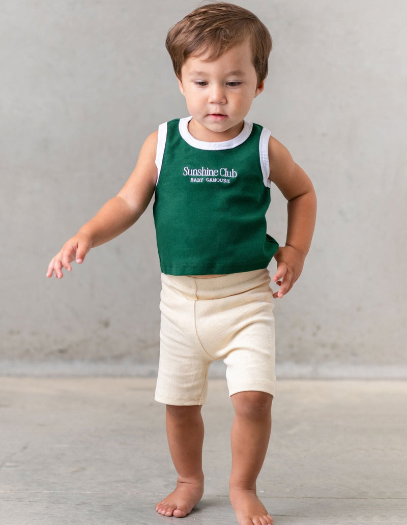 Sunshine Ribbed Tank Top in Green/White